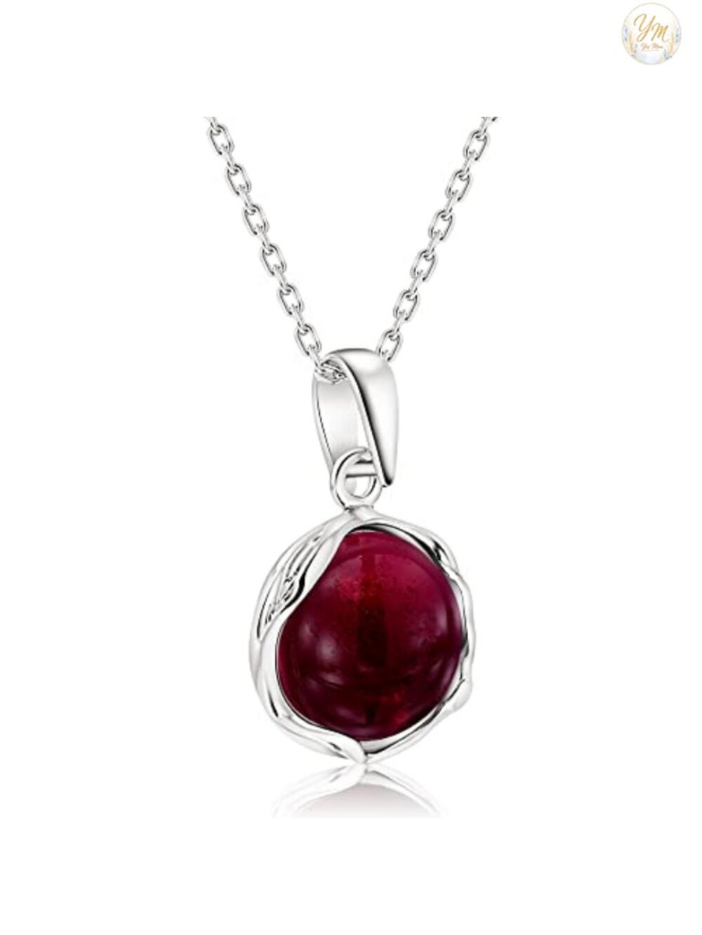 925 Sterling Silver Garnet Pendant Necklace 12mm Round January Birthstone